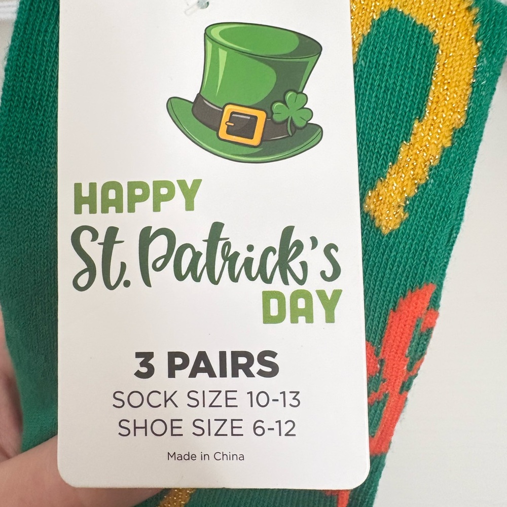St. Patrick's Day Green Novelty Crew Socks with Orange & Gold Accents - Picture 5 of 5
